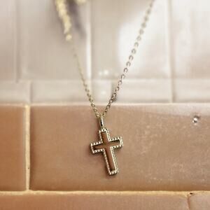NEW 14K yellow gold plated over silver cross Christian necklace jewelry B28A